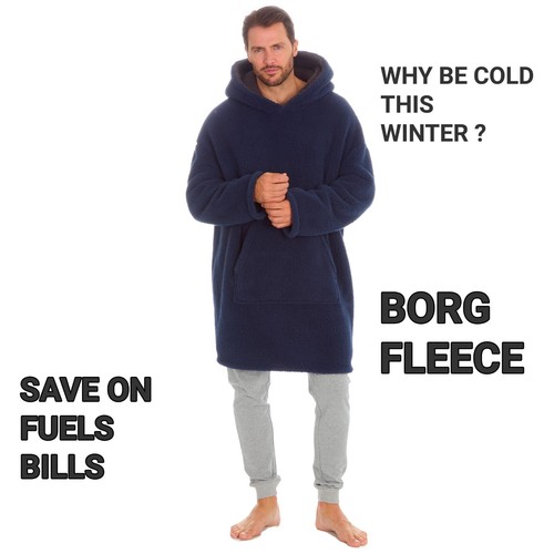 Mens borg sherpa Fleece Oversized Hoodie Warm Winter Hoody pyjamas top blanket - Picture 4 of 5