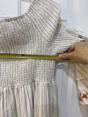 Mystree 100% Cotton Embroidered Smocked Dress Off Shoulder Tiered Sleeve Size L - Picture 6 of 8