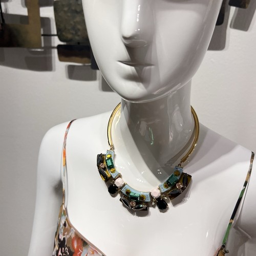 J.Crew Lucite und Kristall Halsband Halskette Grün Gelb Mehrfarbig Hellgold Ochse - Bild 12 von 22