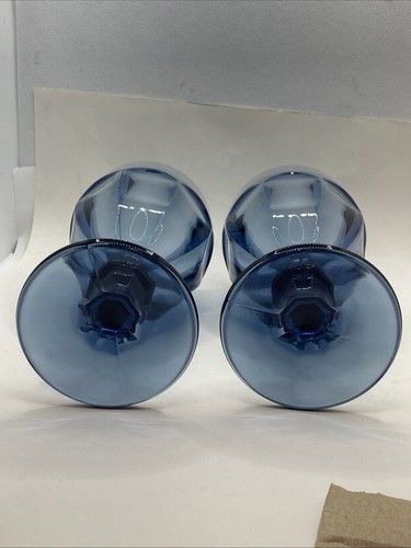 Vintage LIBBEY Duratuff GIBRALTAR DUSKY BLUE Water Wine Goblets - Set Of 2 - Picture 4 of 7