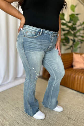 Judy Blue Full Size Medium Rise Tummy Control Destroy Flare - Picture 19 of 25