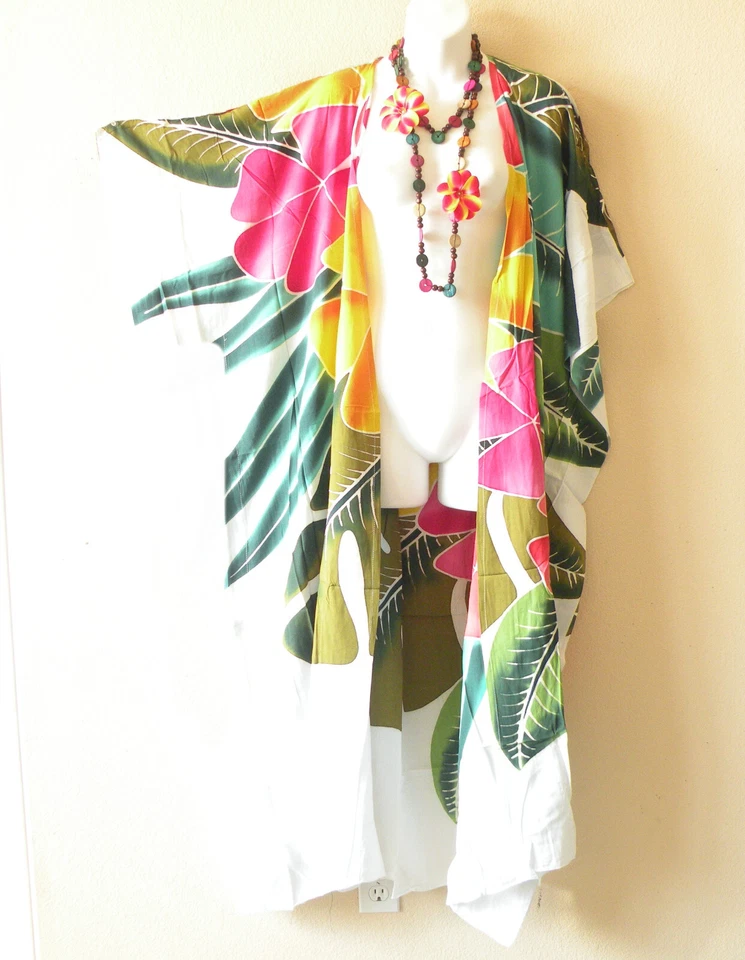 Maxi Cárdigan Plumero Abierto Batik Plus Pintado a Mano Kimono Floral CG47 hasta 5X