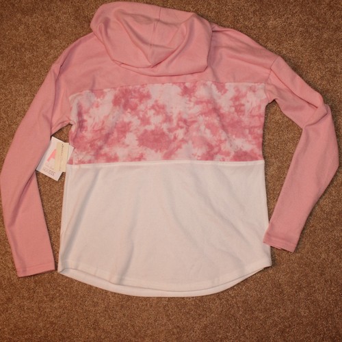 Bobbie Brooks Hoodie Women's Medium Pink Colorblocked Pink over White Pullover - Picture 7 of 7