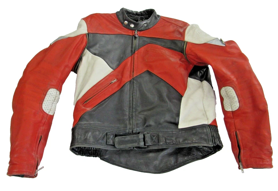 90's RED & BLACK First Gear Leather Motorcycle Ride Jacket Hein Gericke Sz 46 HO - Image 2 of 4