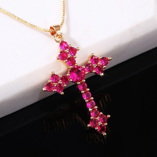 Cross 925 Silver,Gold Necklace Pendant Cubic Zircon Women/Men Charm Jewelry - Picture 48 of 56