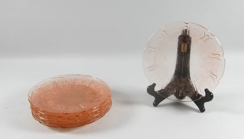 Jeannette CHERRY BLOSSOM PINK Salad Plates Depression Glass Lot of 7