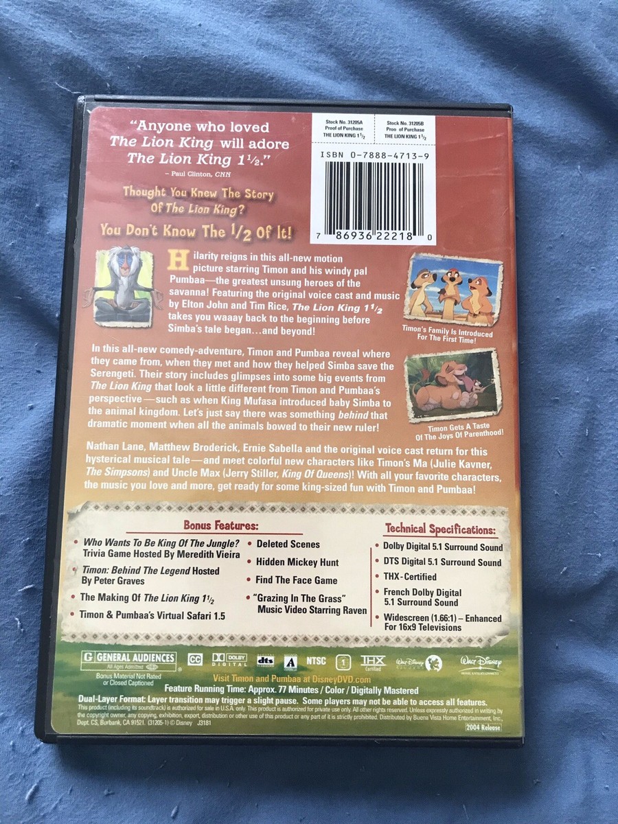 The Lion King 1 1/2 DVD 2004 2-Disc Set Disney Children Kids