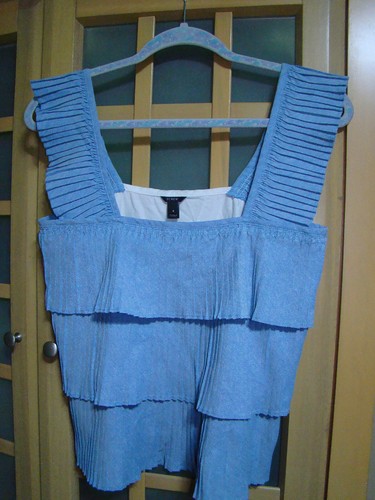 J. Crew Blue Heather Pleated Layer Apron Top, 100% Cotton Size Small - Picture 4 of 4