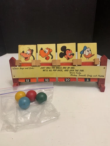 Vintage Parker Bros. Walt Disney Mickey Mouse Wooden Own Bowling Game