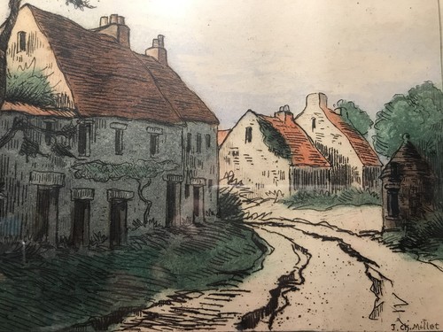 Jean Charles Millet 1930 grabado estampado de casas de campo francesas
