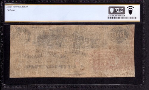 1855 $100 AUGUSTA INSURANCE BANKING GEORGIA OBSOLTE NOTE PCGS B VF 20 NET - Picture 2 of 2