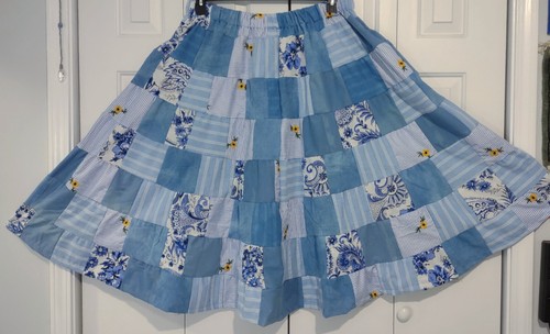 Plus 1X 2X 3X 4X Cotton Boho Hippie Folk Tiered Long Full Skirt Indigo - Picture 2 of 3