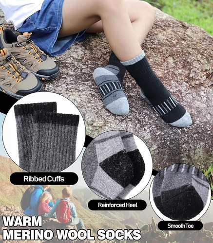Premium Merino Wool Kids Hiking Socks - Winter Comfort for Active Boys & Girls - Picture 4 of 8