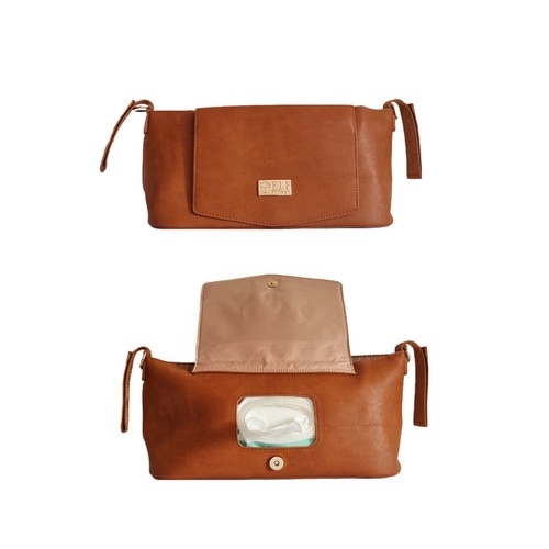 ELF QUINN Caddy Pram Vegan Leather Stroller Organiser Tan Brown New Mum Gift - Picture 2 of 6