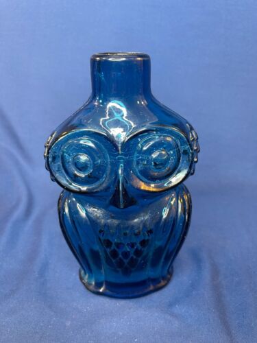 Vintage Wikinger Regenbogen blau blunique Eule Flasche mundgeblasen Figur Kunst Glas - Bild 3 von 11