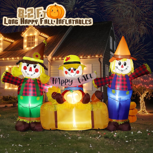 8.2 Ft Long Thanksgiving Harvest Fall Inflatables Scarecrow Decorations, Happy F - Picture 2 of 6