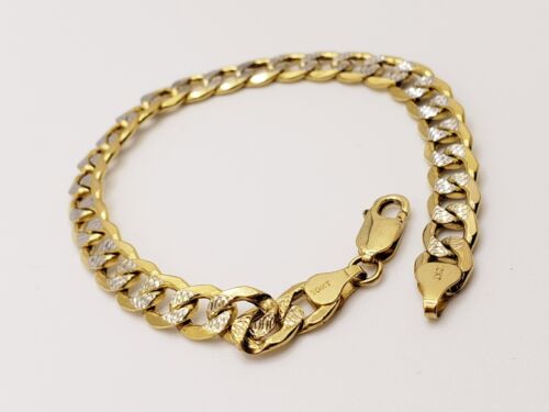 10 Kt Gelbgold zweifarbiges hohles diamantgeschliffenes Panzerarmband 8,06 Zoll lang * - Bild 2 von 6