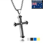Man Real Stainless Steel Gold Silver Black Cross Bible Pendant Chain Necklace