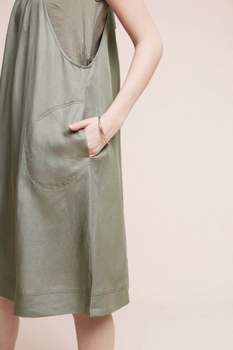 NWT SZ M Layered Deirdre Dress By Maeve Utility Moss w/ Pockets - Picture 2 of 4