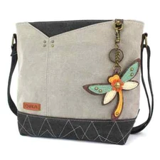 New CHALA PRISM Crossbody Bag  Grey Gray Dragonfly Charm Purse  Canvas Gift