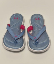 Under Armour Sandals Youth Kids Girls Size 1 Blue  Pink Foam Thong Flip Flops
