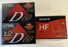TDK D60 Blank Audio Cassette Tapes 12 Pk & Sony 90 Audio Tapes 5 Pk Brand New