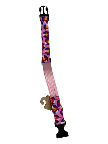 Cuello de perro Walk-E-Woo 12-18" M rosa multicolor ajustable 1 pulgada con clips laterales fáciles - Imagen 3 de 6