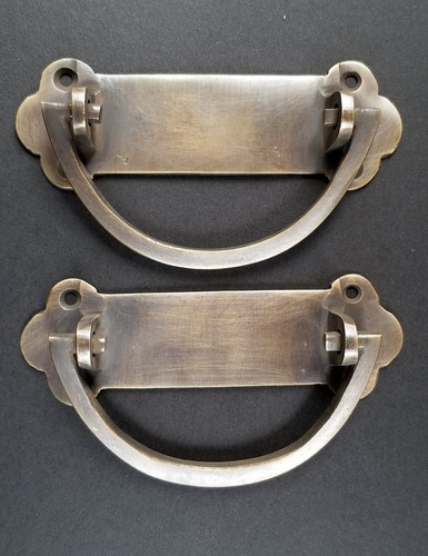 2 Antique Solid Brass Dresser, Tool Chest, Trunk Handles 4-1/8"w #P19 - Picture 1 of 7