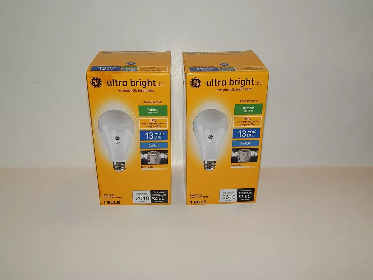 2 GE Ultra Bright Outdoor Wet Rated 22 150W LED A21 Medium Base Bulb 2610 Lumens