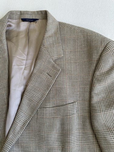 Brooks Brothers Sport Coat Mens 45 R Tan Glen plaid Wool Linen Silk Italy Blazer - Picture 24 of 24