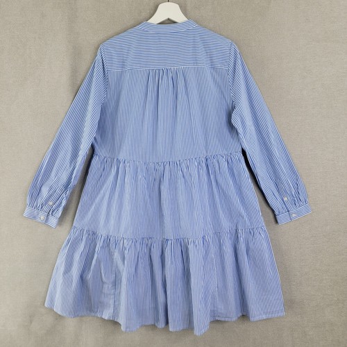 J Crew Dress Womens Medium Blue Striped NEW Tiered Poplin Shirt Preppy Coastal - Picture 3 of 9