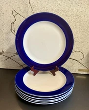 6p. Vintage Homer Laughlin Best China Dinner Plate Platter Cobalt Blue Trim 12”