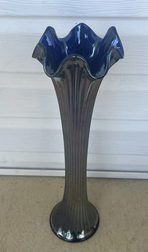 Wow Vintage Fenton Glass Cobalt Blue Carnival Glass 16" Swung Rare Size / Color