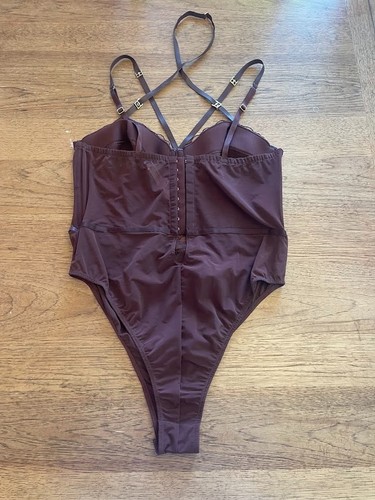 Victoria's Secret Brown X-LARGE VS Logo Embroidery Balconette Faux Leather Teddy - Picture 2 of 4