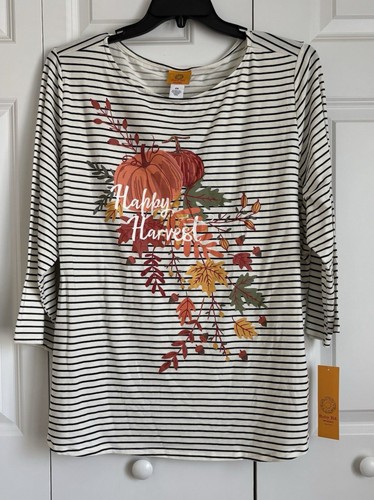 RUBY RD. WOMENS TOPS HAPPY HARVEST STRIPED KNIT BOAT NECK 3/4 SLEEVE SIZE 2X - Picture 2 of 6