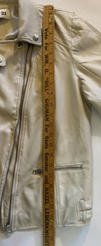 Forever 21 Moto Jacket Women Sz L Ivory Faux Leather Full Zip Or Open Excel Cond - Picture 13 of 22