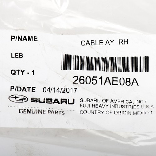 OEM NEW 2000-2003 Subaru Outback Passenger Side Rear Cable Assembly 26051AE08A - Picture 5 of 5