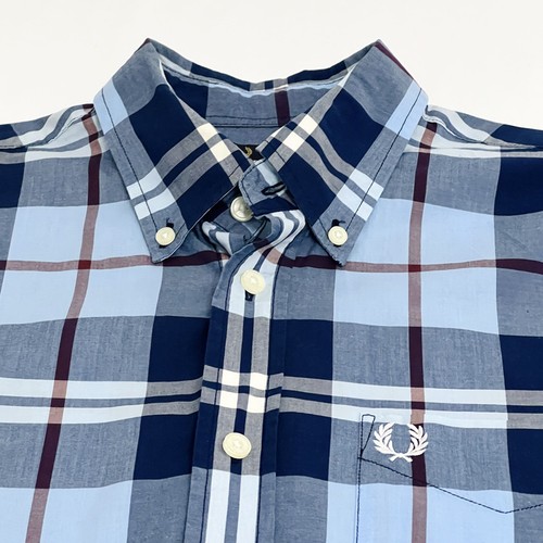 Fred Perry Hemd Herren Medium M Freizeit Kariert Blau Rot Weiß Langarm - Bild 10 von 12