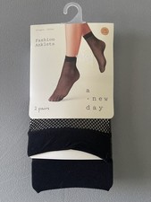 Black Fishnet Sheer Fashion Anklets 2 pairs One Size Fits All
