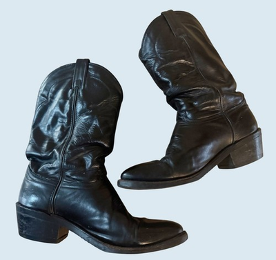 #ad ABILENE Men#x27;s Black Leather Cowboy Western Boots Size 9.5 EE $85.00