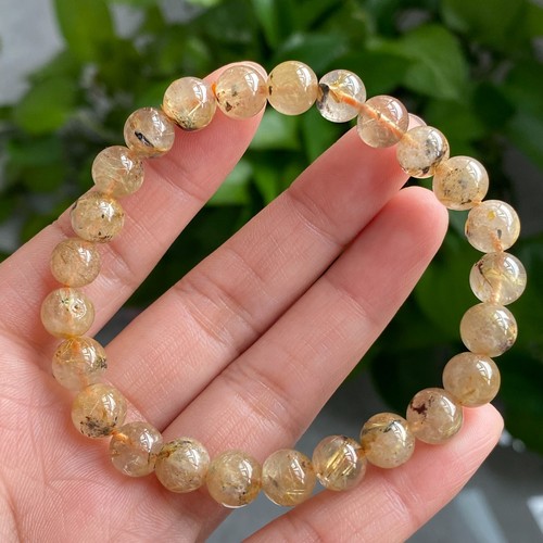 8mm Natural Gold Rutilated Quartz Crystal Beads Bracelet - Picture 3 of 8