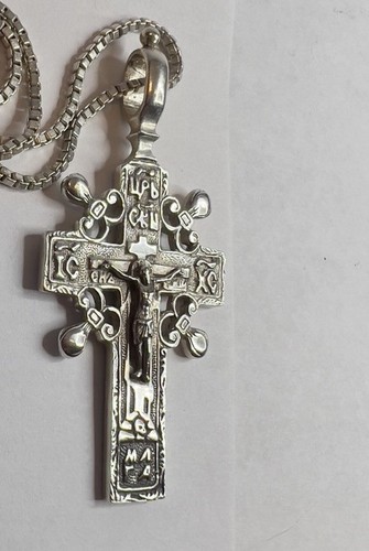 Svetlana Cross Pendant – Solid Sterling Silver with 21" Box Chain – 19.4g - Picture 8 of 21