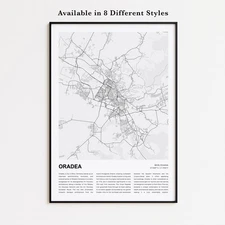 Oradea City Map Print, Bihor Travel Poster, Modern Map, Wall Decor Art