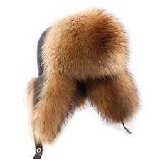 Mens Fox Hair Hat Winter Genuine Sheepskin Russian Ushanka Hats Natural Brown