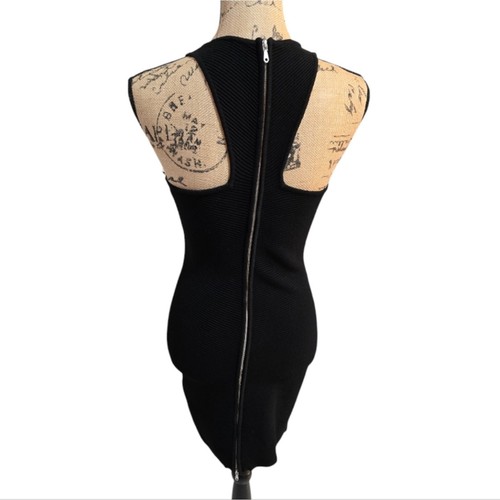 Vestido Rebecca Minkoff Jenn Acanalado Expuesto Cremallera Bodycon Vendaje Negro Talla Pequeña - Imagen 4 de 7