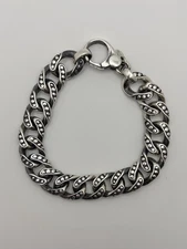 Heavy 925 Sterling Silver RCI 15mm Twisted Curb Dot Link Oxidized Bracelet - 8in