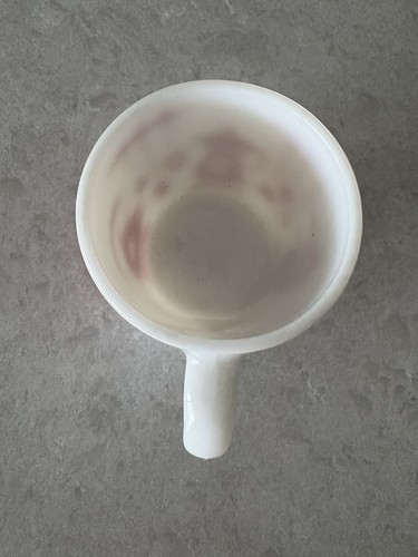 Vintage Hazel Atlas Platonit Milchglas rot Küchenhelfer Becher Kaffeetasse - Bild 4 von 5