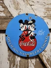 VINTAGE DISNEY PORCELAIN SIGN OLD COCA COLA MICKY MOUSE MINNIE 12" SODA BEVERAGE