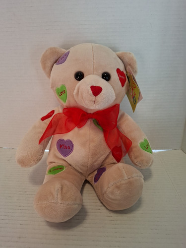 Conversation Candy Hearts Tan Beige Teddy Bear Plush 13" Valentines Love