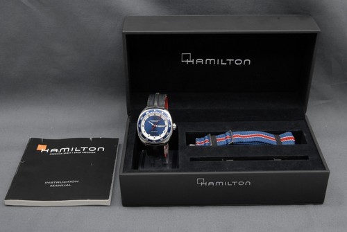 2 Band 【N MINT+++ w/Box】 HAMILTON Pan Euro H354050 Blue Dial 43mm AT Men's... - Picture 3 of 18